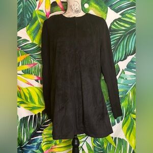 H by Halston 16 Faux Suede Black Zip Knit Sleeve Hipster City Classic Jacket